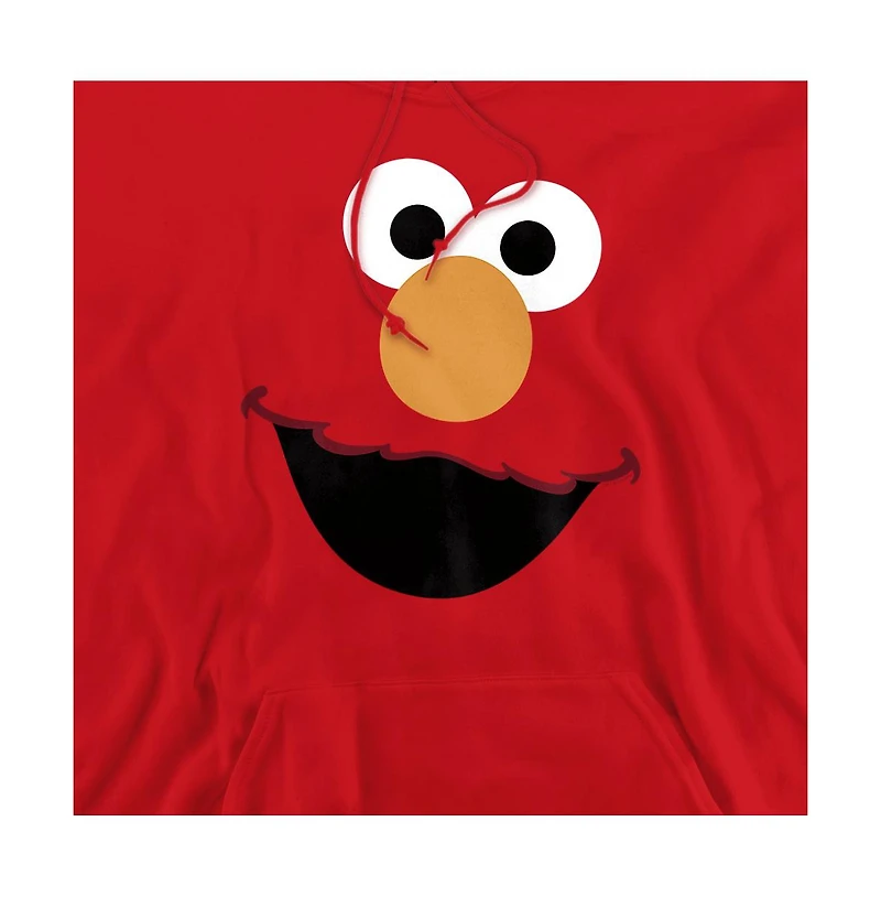 Sesame Street Men's Elmo Face Graphic Pullover Long-Sleeve Cotton-Polyester Blend Hoodie