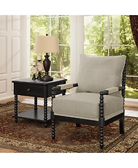 Morden Fort Mid Century Spindle Accent Chair for Living Room Upholstered Armchair with Thick Cushion and Wood Frame