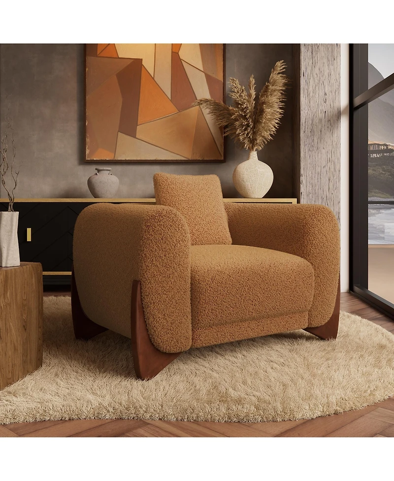 Morden Fort Caramel Boucle Accent Arm Chair Upholstered Living Room Bedroom Reading Nook Modern Sofa Chairs with Wood Legs