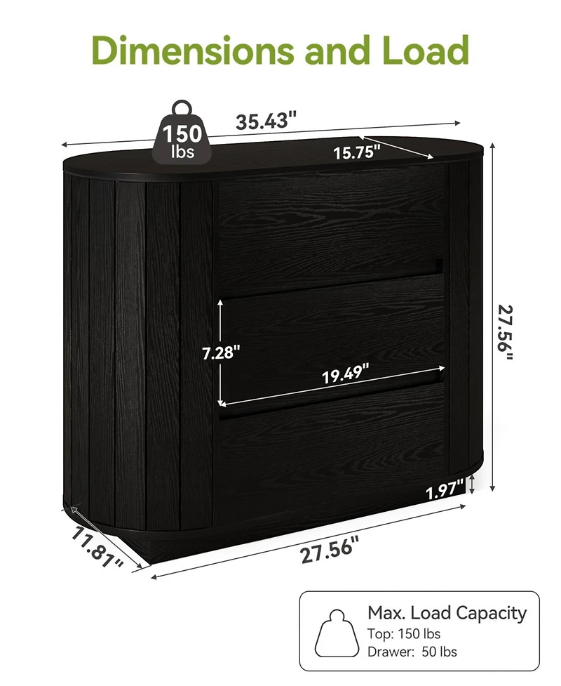 Tribesigns Oversized Nightstand with 3 Drawers Set of 2