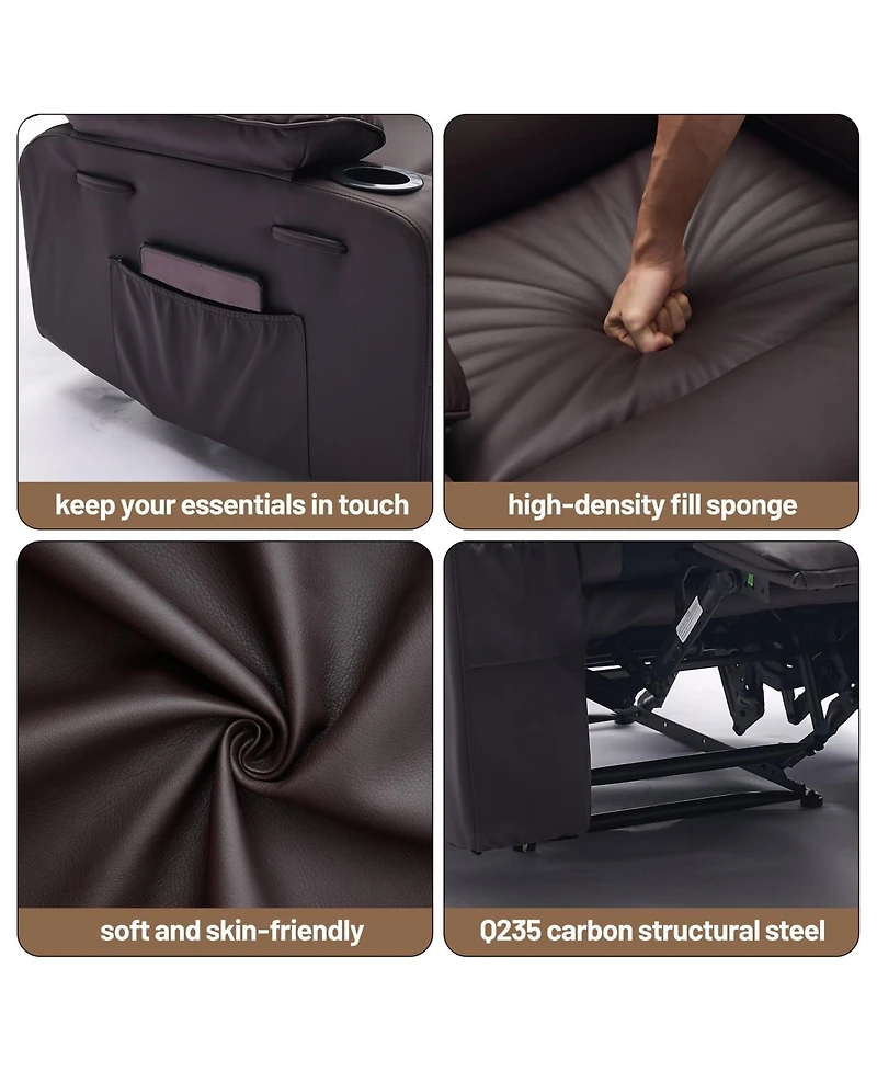 homfan Wide Linen Fabric Recliner Chair, 360 degree Swivel Rocking Chair with Heating and Massage Function, Side Pocket Design for Home Relaxation