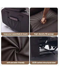 homfan Wide Linen Fabric Recliner Chair, 360 degree Swivel Rocking Chair with Heating and Massage Function, Side Pocket Design for Home Relaxation