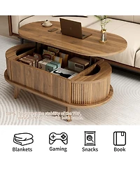 Streamdale Furniture Fluted Lift-Top Coffee Table with Hidden Storage