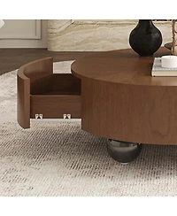 Streamdale Furniture Drum Coffee Table with Hidden Storage and Sphere Base, 35.43