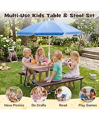 Sugift Kids Picnic Table Set for 4 with Removable Umbrella and Hdpe Tabletop