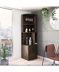 Fm Furniture Aspen Kava Corner Bar Cabinet with Wine Bottle Storage, Stemware Rack, and Shelves Dark Walnut