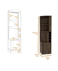 Fm Furniture Aspen Kava Corner Bar Cabinet with Wine Bottle Storage, Stemware Rack, and Shelves Dark Walnut