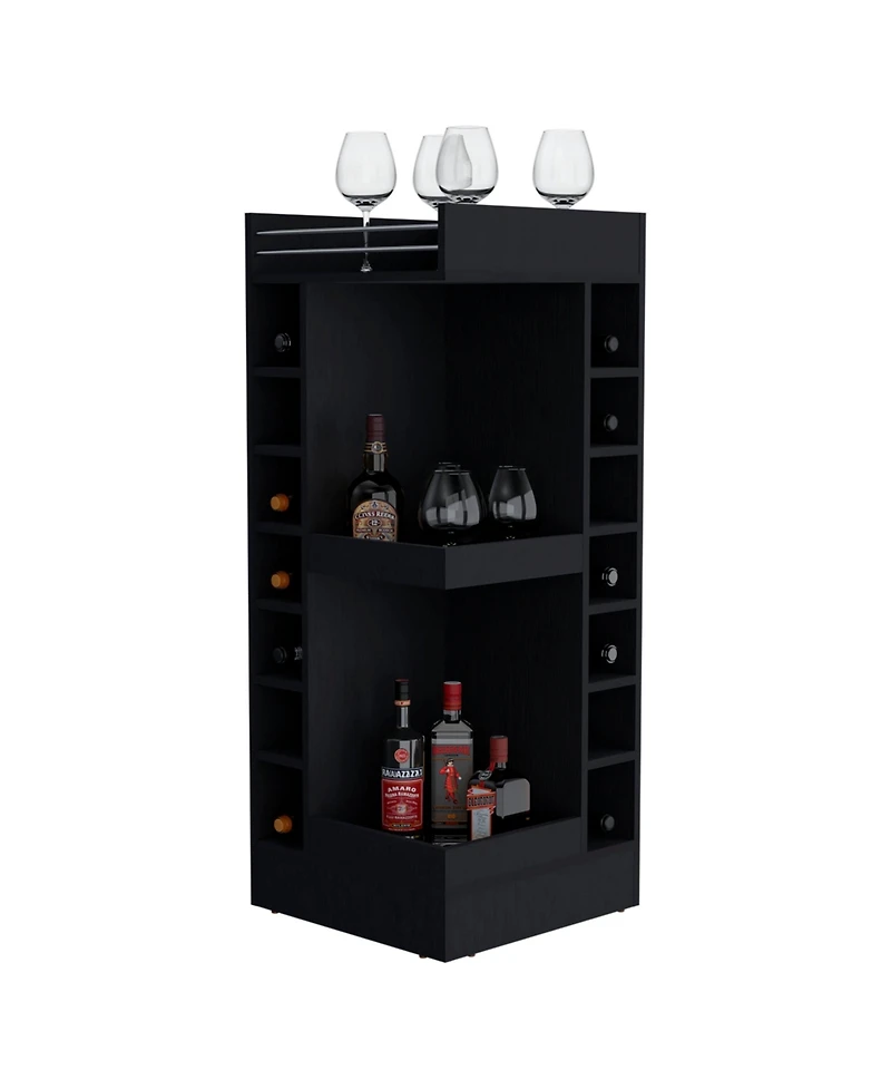 Fm Furniture Lamer Corner Bar Cabinet with Wine Rack and Open Shelf