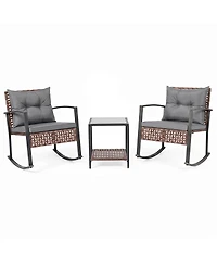 Gymax 3Piece Rattan Wicker Patio Conversation Set with Chairs 2-Tier Glass-Top Coffee Table
