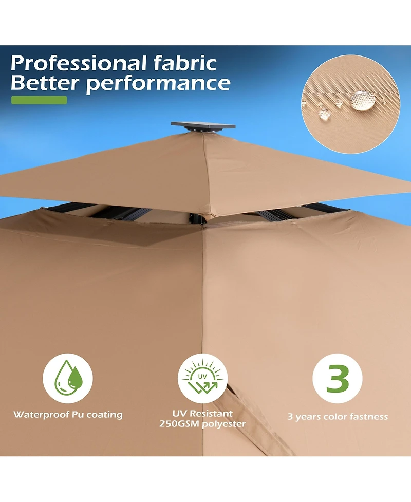 Pellebant Rectangular Solar Powered Led Patio Umbrella Offset Cantilever Umbrella with 350-lb Base