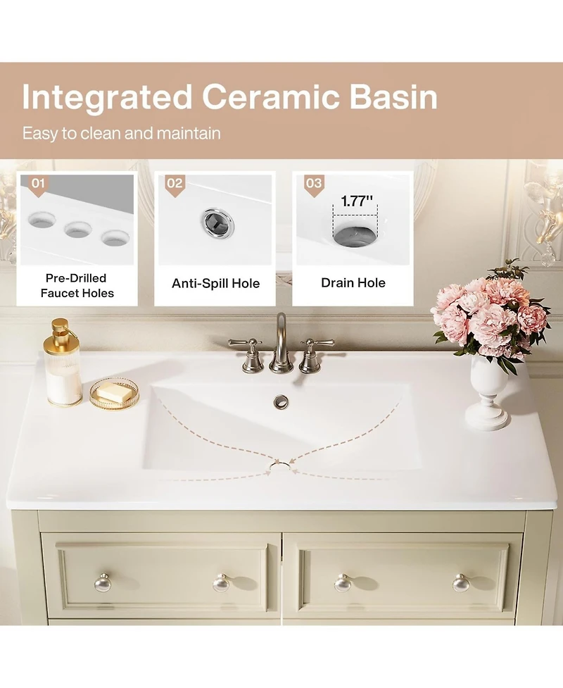 Tribesigns 36" Bathroom Vanity with Ceramic Sink, 4 Drawers