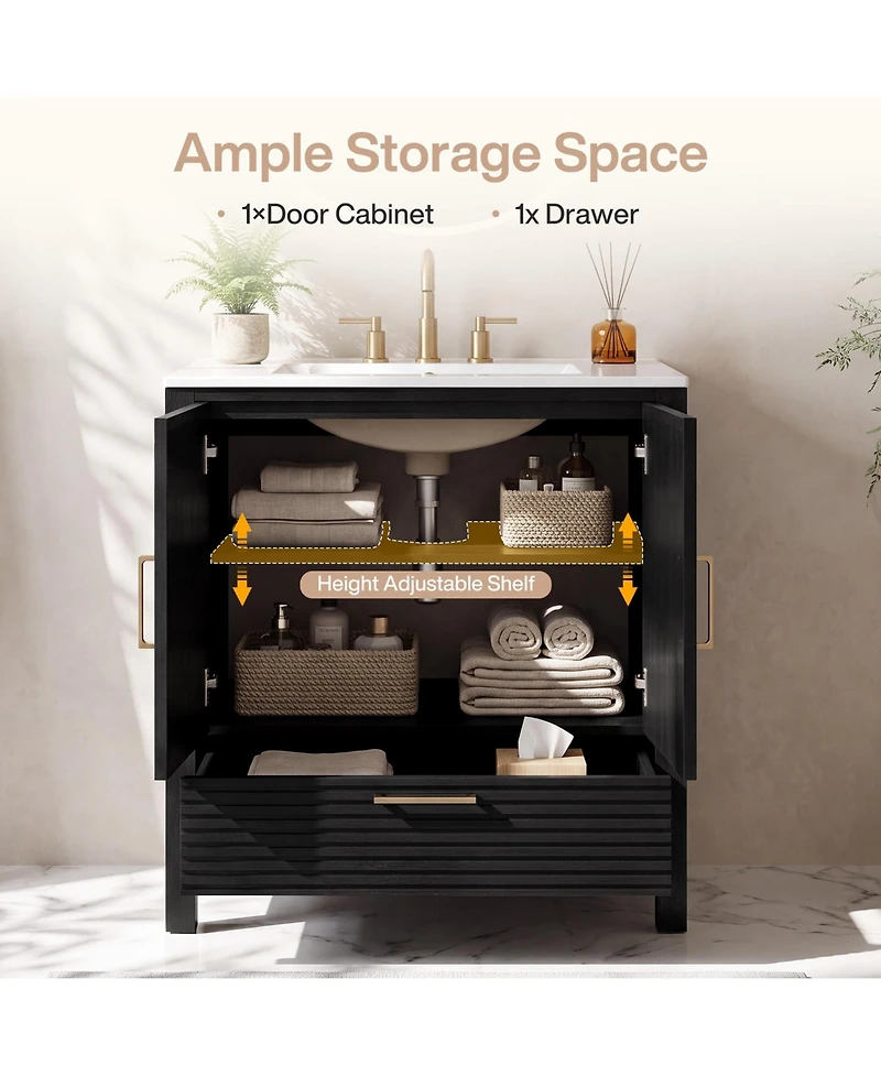 Tribesigns 30" Bathroom Vanity with Integrated Ceramic Sink