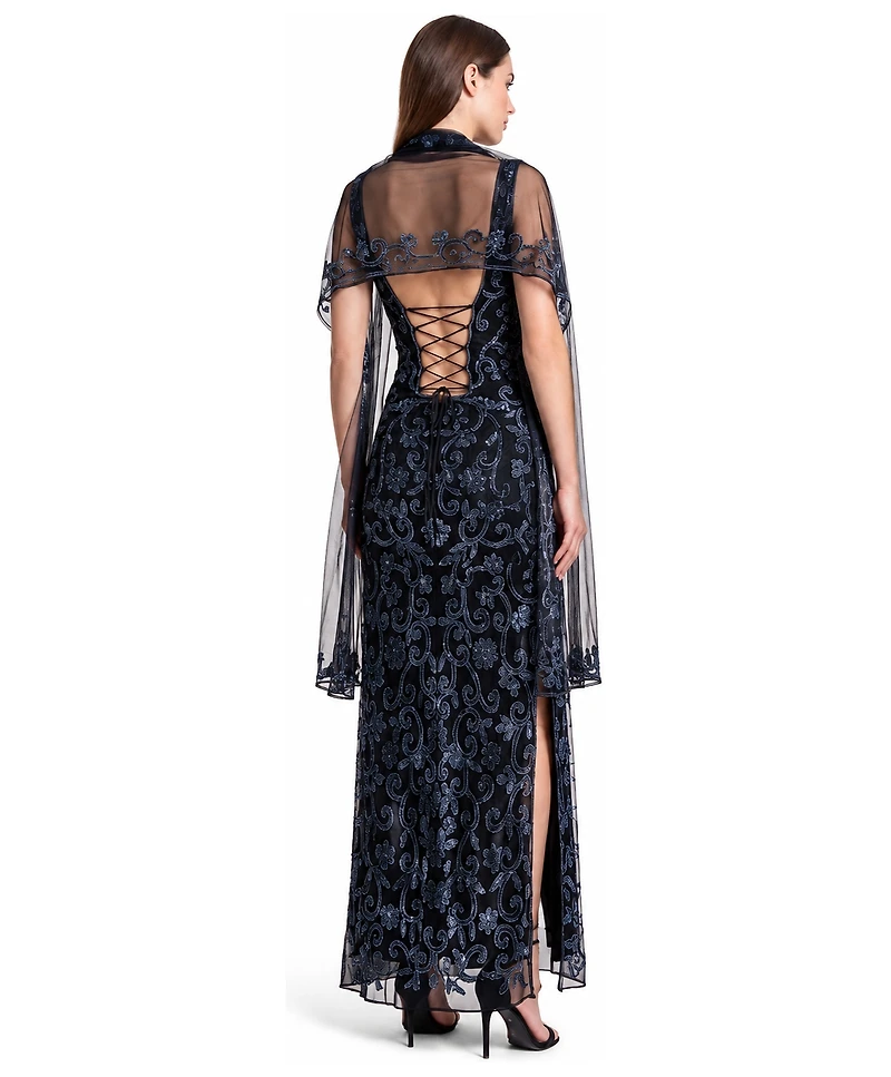 Lara Women's Strapless Beaded Gown with Scarf