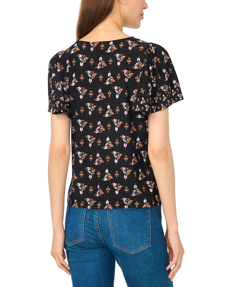 CeCe Women's Shirred Short-Sleeve Crew Neck Blouse