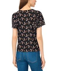 CeCe Women's Shirred Short-Sleeve Crew Neck Blouse