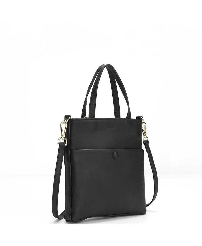 Susu Genuine Leather Small Crossbody Messenger Bag for Women, Mini Top Handle Purse with Adjustable Shoulder Strap and Front Pocket