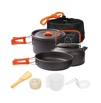 Piscifun Lightweight Non Stick Camping Cookware Set Stackable Outdoor Hiking Mess Kit with Storage Bag