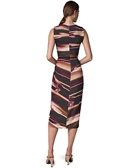 Sleeveless Printed Midi Sheath Dress with Belt