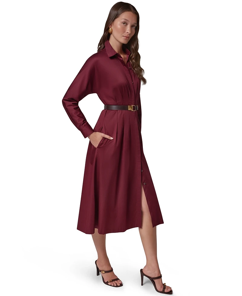 Long Sleeve Belted Midi Shirtdress