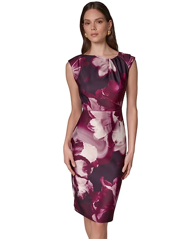 Donna Karan New York Women's Floral-Print Asymmetric-Neck Sheath Dress