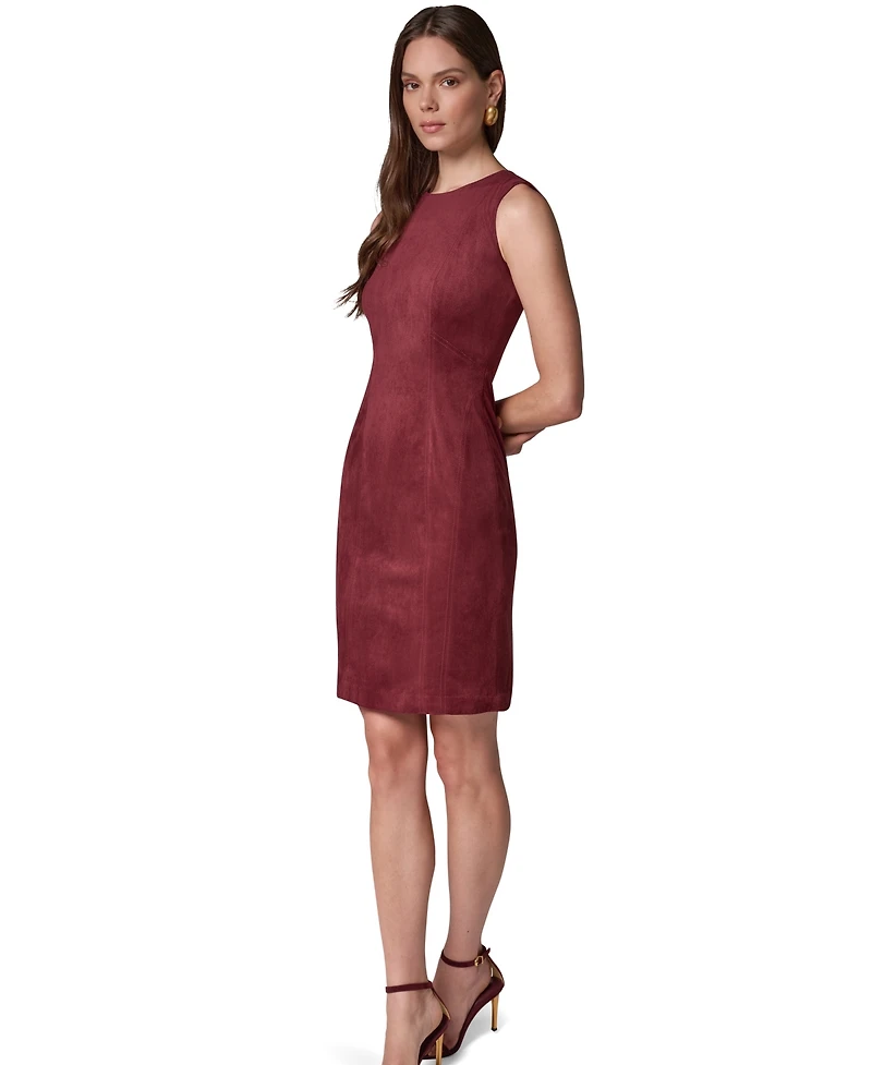 Donna Karan New York Women's Sleeveless Crewneck Suede Sheath Dress