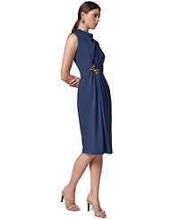 Donna Karan New York Women's Sleeveless Mock Neck Gathered Waist Midi Dress
