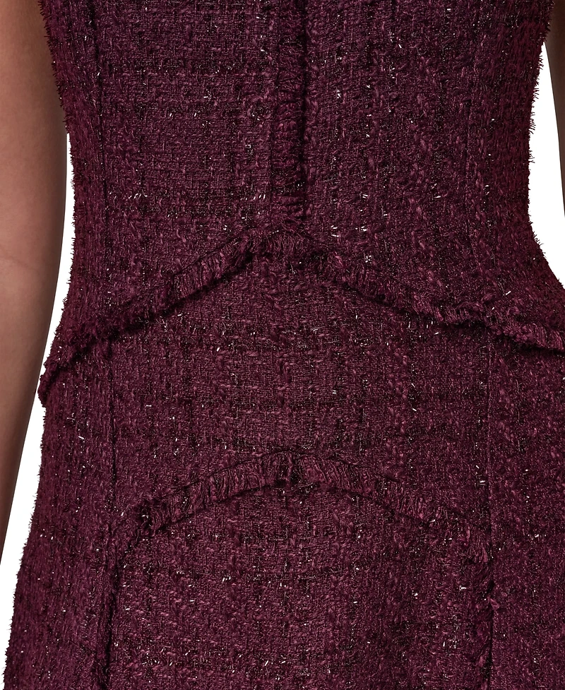 Donna Karan New York Women's Textured Tweed A-Line Crewneck Midi Dress