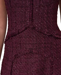 Donna Karan New York Women's Textured Tweed A-Line Crewneck Midi Dress