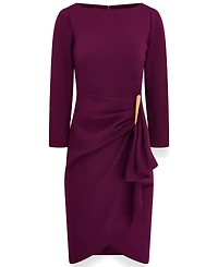 Donna Karan New York Women's Long-Sleeve Boat-Neck Side Cascade Ruffle Dress