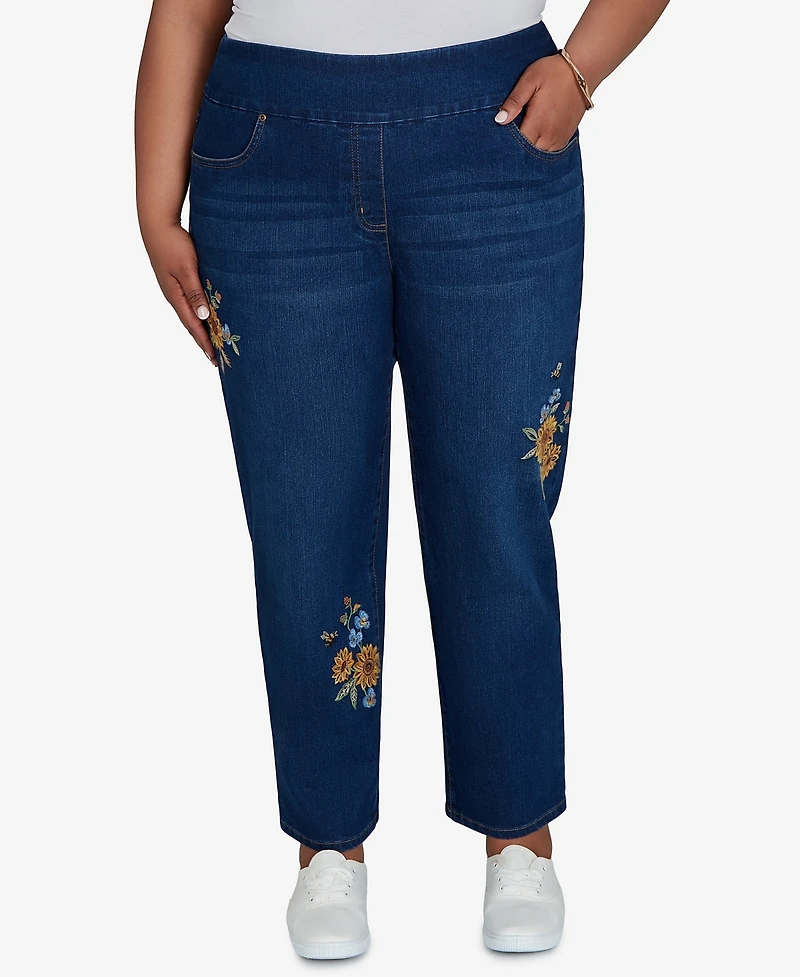 Alfred Dunner Plus Pull-On Cropped Denim Pants