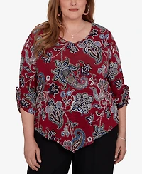 Alfred Dunner Plus V-Neck 3/4-Sleeve Paisley-Print Blouse