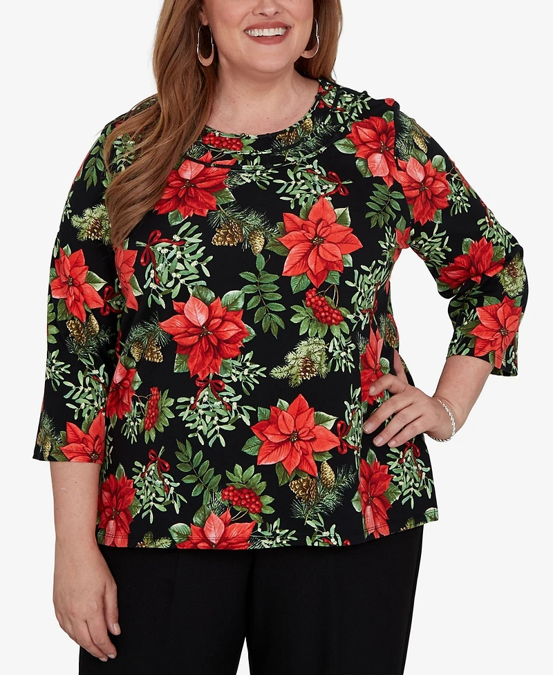 Alfred Dunner Plus Floral-Print 3/4-Sleeve Top