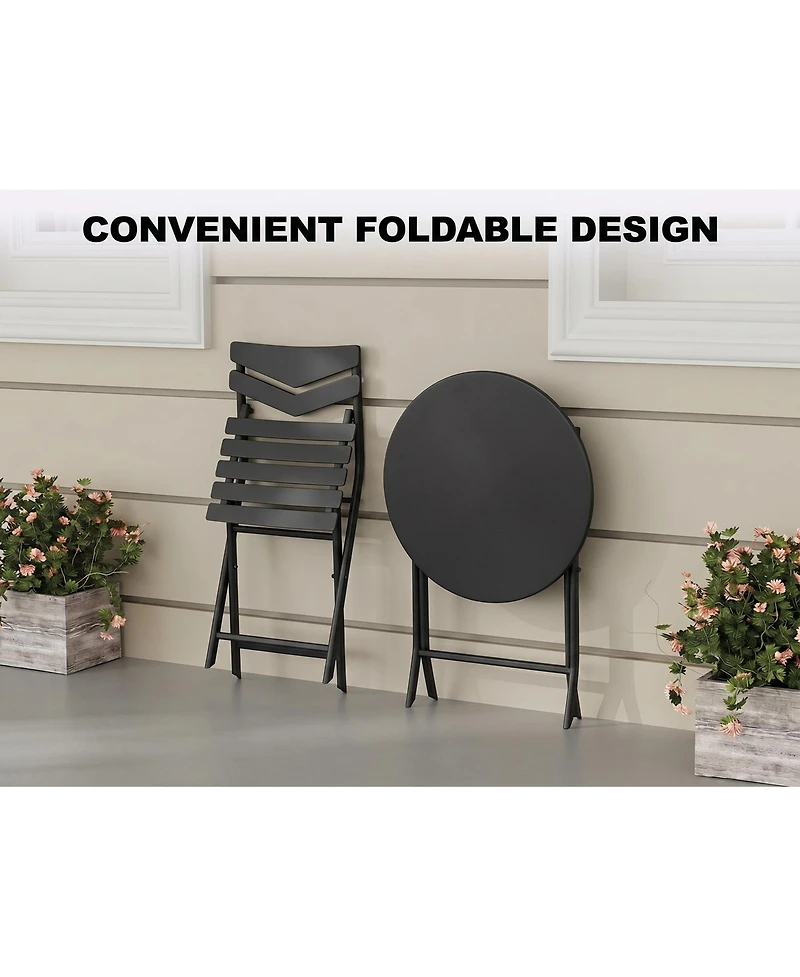 GarveeLife 3-Piece Folding Patio Bistro Set, Round Metal Table & 2 Chairs, Powder-Coated Steel, Balcony, Porch Garden