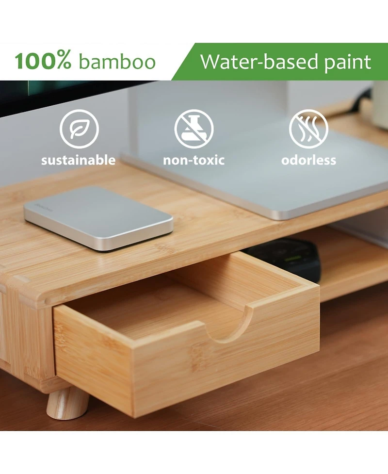 Danrong Wood Monitor Stand Riser With Drawer Cable Management Desk Organizer
