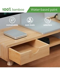 Danrong Wood Monitor Stand Riser With Drawer Cable Management Desk Organizer