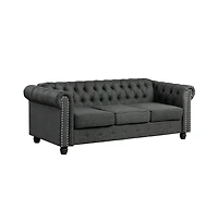 Morden Fort Linen Chesterfield 3 Seat Sofa Living Room Rolled Arm Couch with Button Tufted and Nailhead Trim