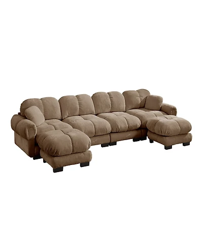 Clihome Oversize Chenille U-Shaped Sofa, Deep Seat Sofa Couch with Movable Ottoman