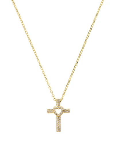 Unwritten Cubic Zirconia Gold-Plated Heart Cross Pendant Necklace