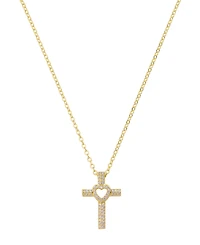 Unwritten Cubic Zirconia Gold-Plated Heart Cross Pendant Necklace