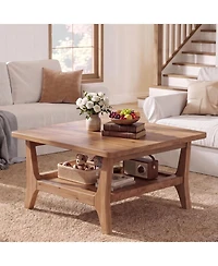 Tribesigns Solid Wood Coffee Table 2-Tier Square Center Table
