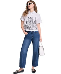 Karl Lagerfeld Paris Women's Cotton Crop Scene Button-Front Top