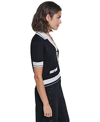Karl Lagerfeld Paris Women's Short-Sleeve Collared Sweater