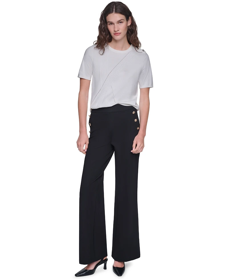 Karl Lagerfeld Paris Women's Side-Button Wide-Leg Ponte Pants