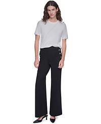 Karl Lagerfeld Paris Women's Side-Button Wide-Leg Ponte Pants