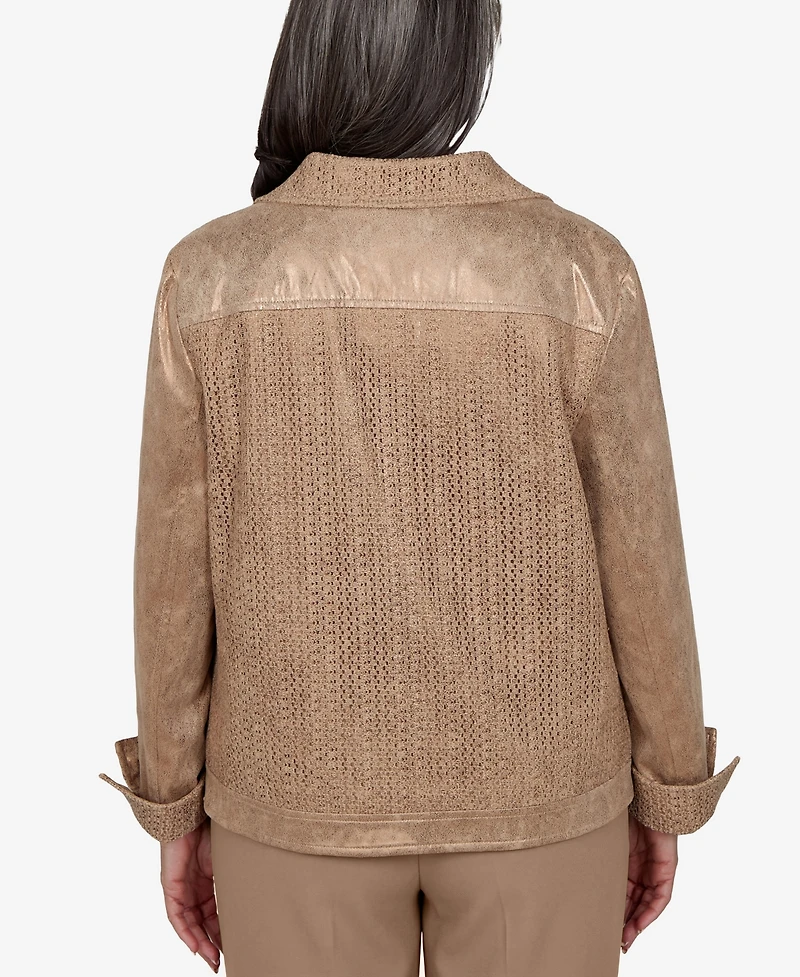 Alfred Dunner Petite 3/4-Sleeve Collared Zip-Front Jacket