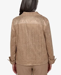 Alfred Dunner Petite 3/4-Sleeve Collared Zip-Front Jacket