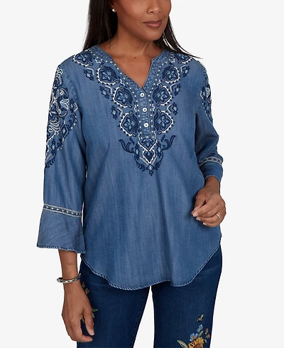 Alfred Dunner Petite 3/4-Sleeve V-Neck Blouse