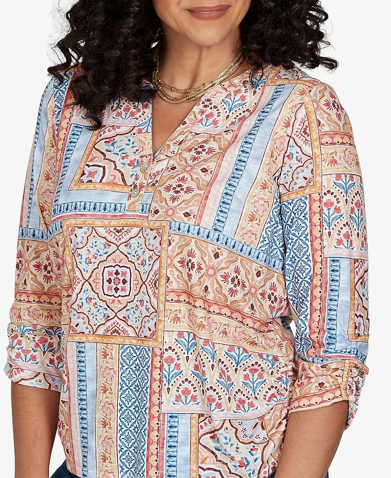 Alfred Dunner Petite Henley 3/4-Sleeve Top