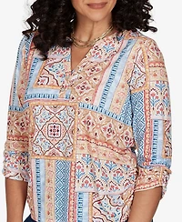 Alfred Dunner Petite Henley 3/4-Sleeve Top