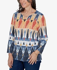 Alfred Dunner Petite 3/4-Sleeve Henley Sweater